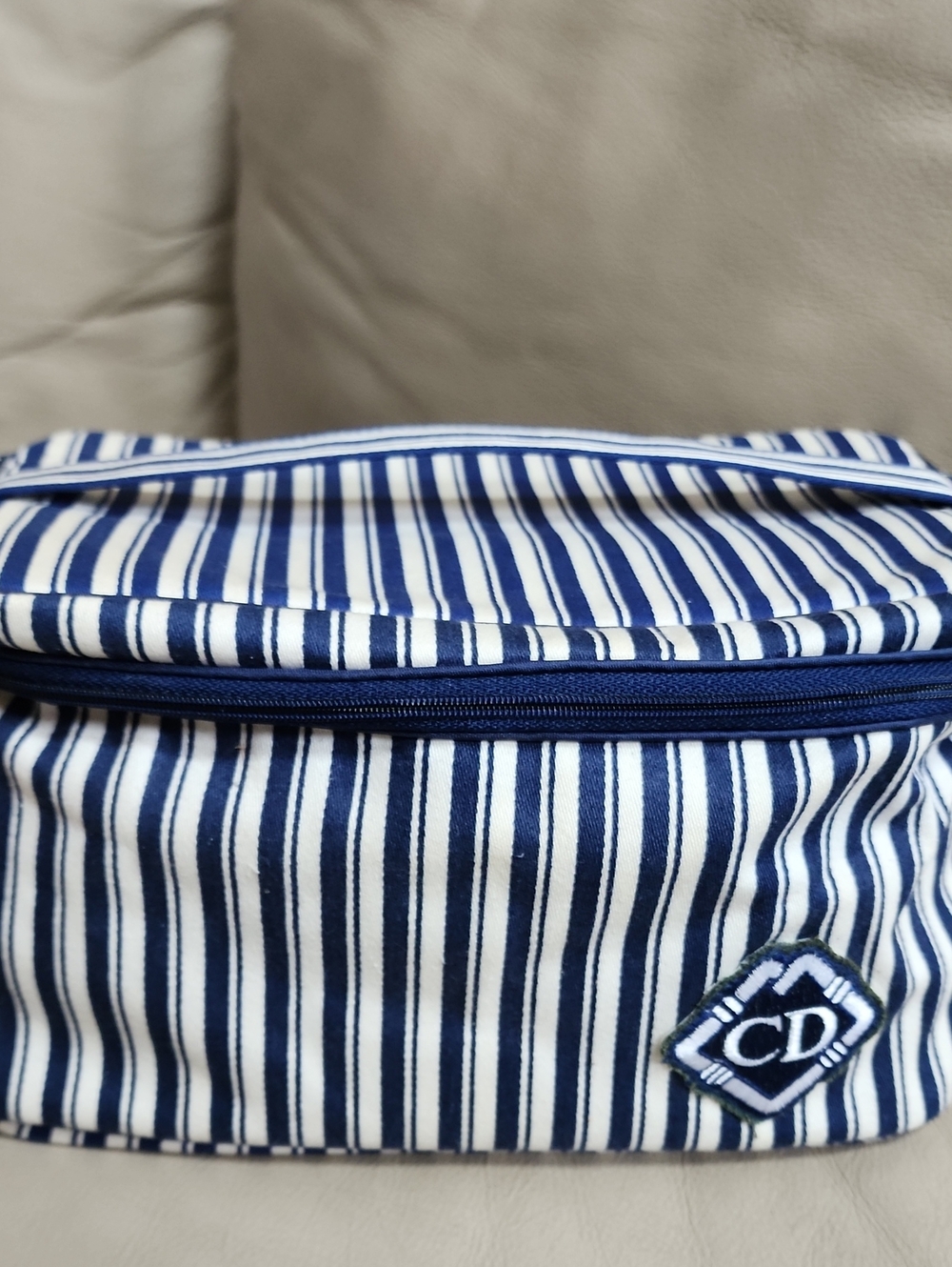 Christian Dior Navy and White Striped Women’s Makeup Bag Preowned